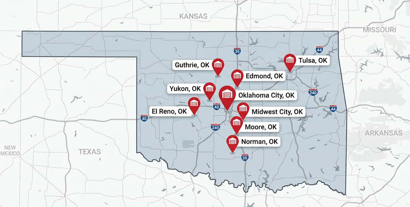 DOORTEC service locations across Oklahoma City and Tulsa metro